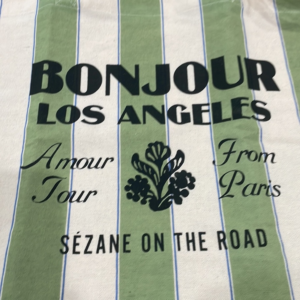 Bonjour Los Angeles - Sezane tote bag green and beige stripes - Picture 2 of 8